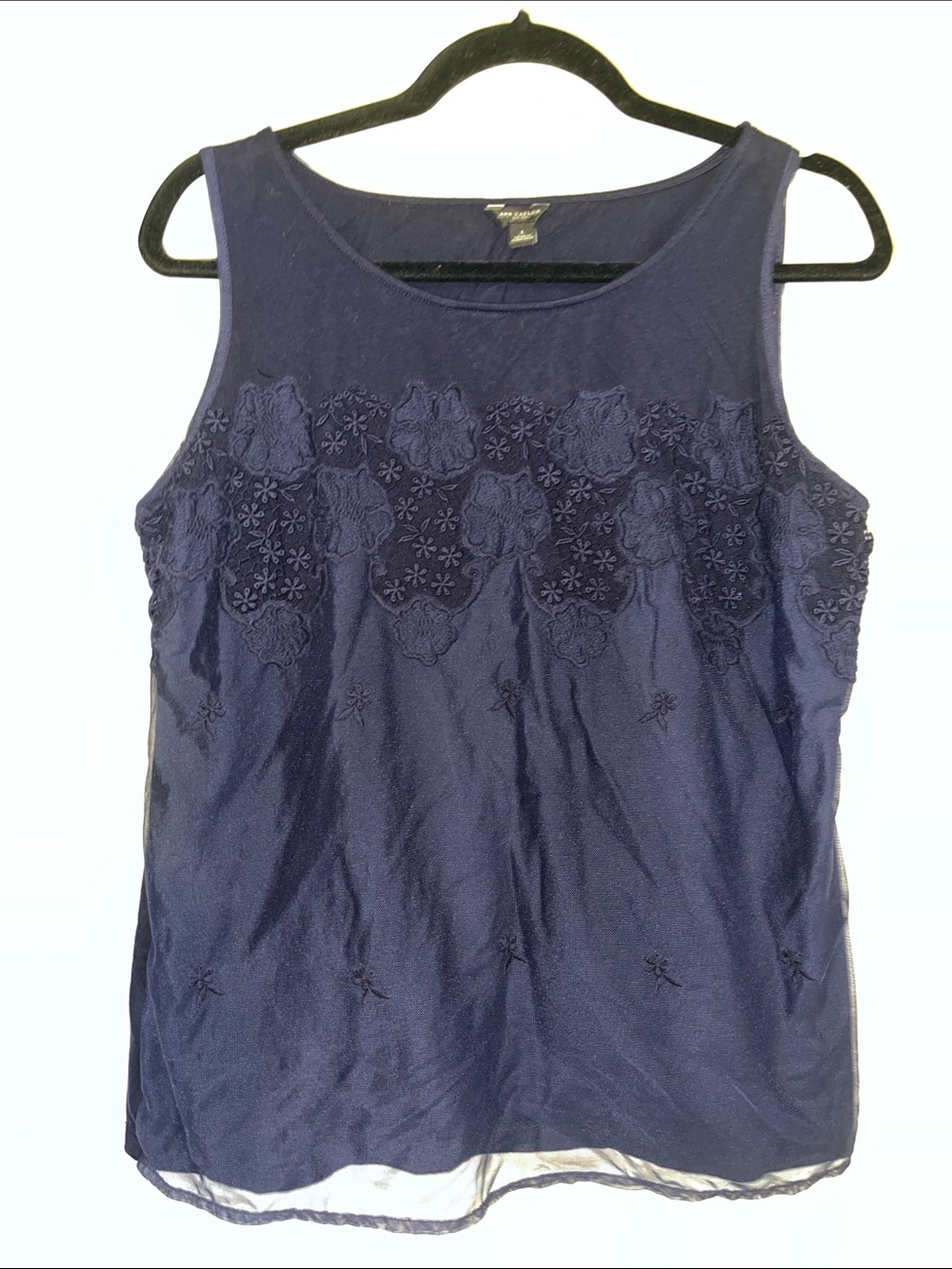 Ann Taylor Navy Floral Appliqué Sleeveless Top